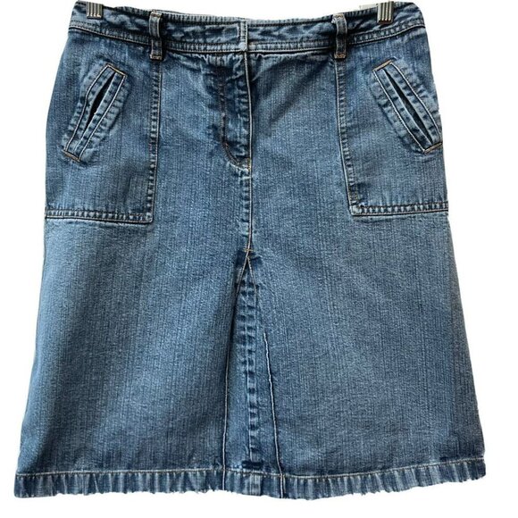 Anne Taylor Loft Factory Retro Y2K Medium Wash Front Pockets Denim Skirt Size 4 - Picture 1 of 11